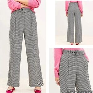 Loft Belted Wide Leg Pants‎ in Houndstooth